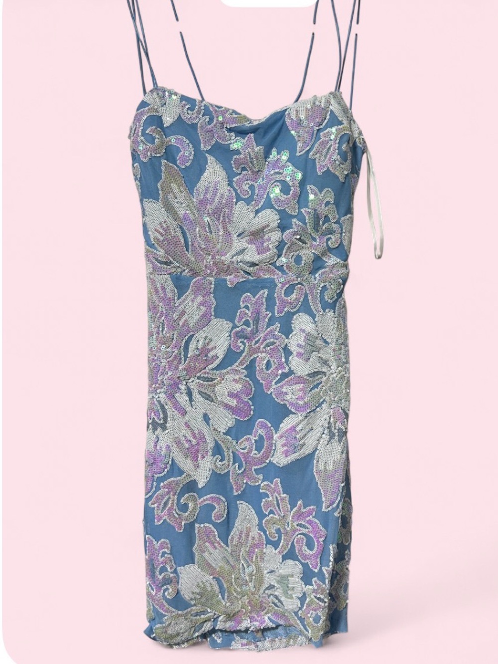 Homecoming B. Darlin Blue Floral Sequin bodycon cocktail mini dress - M